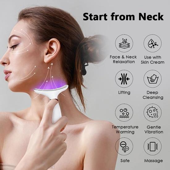 7-Farben LED Lichttherapie Gesichtsmasseur Anti-Aging, Hautstraffung Gesichtsabnehmstab, Vibration, Faltenreduzierung für Gesicht, Hals, Auge