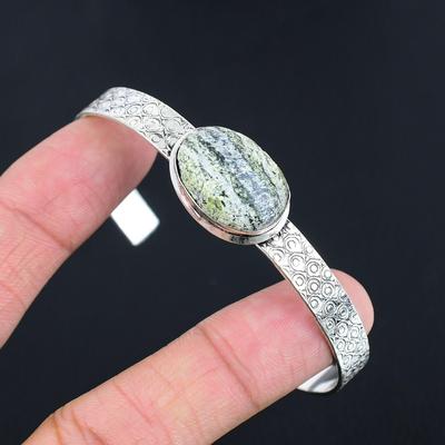 925 Silber Oval Grüner Schweizer Opal Stein Neues Herz Chakra Schwester Armreif Armband