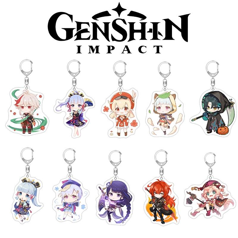 Cute Genshin Impact Key Chain Anime Cartoon Kawaii Keyring Pendant Acrylic Gift