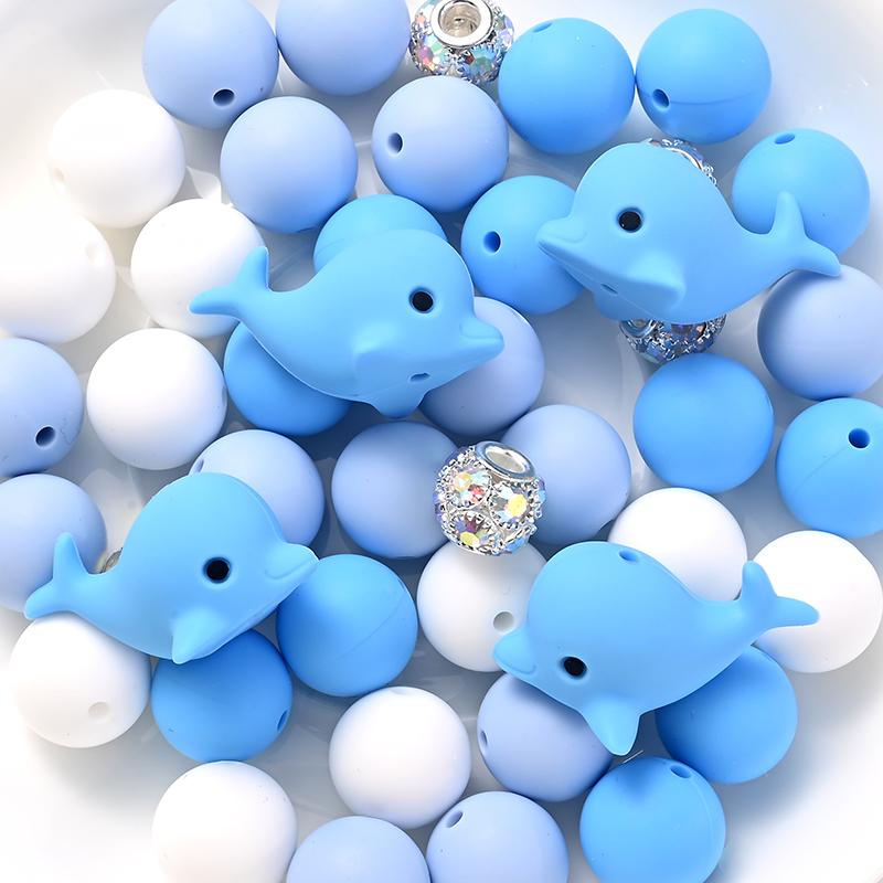 52Pcs/Set Silicone Round Beads Cartoon Animal Focal Combination Teether Beads For DIY Baby Pacifier Chain Bracelet Chewing Teeth
