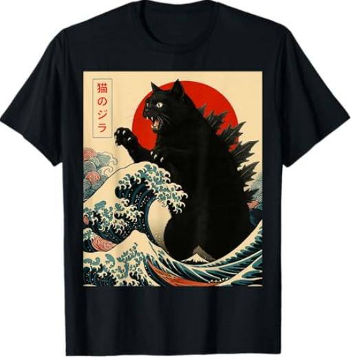 Catzilla Cat Japanese Art Funny Gifts T-Shirt S разноцветный