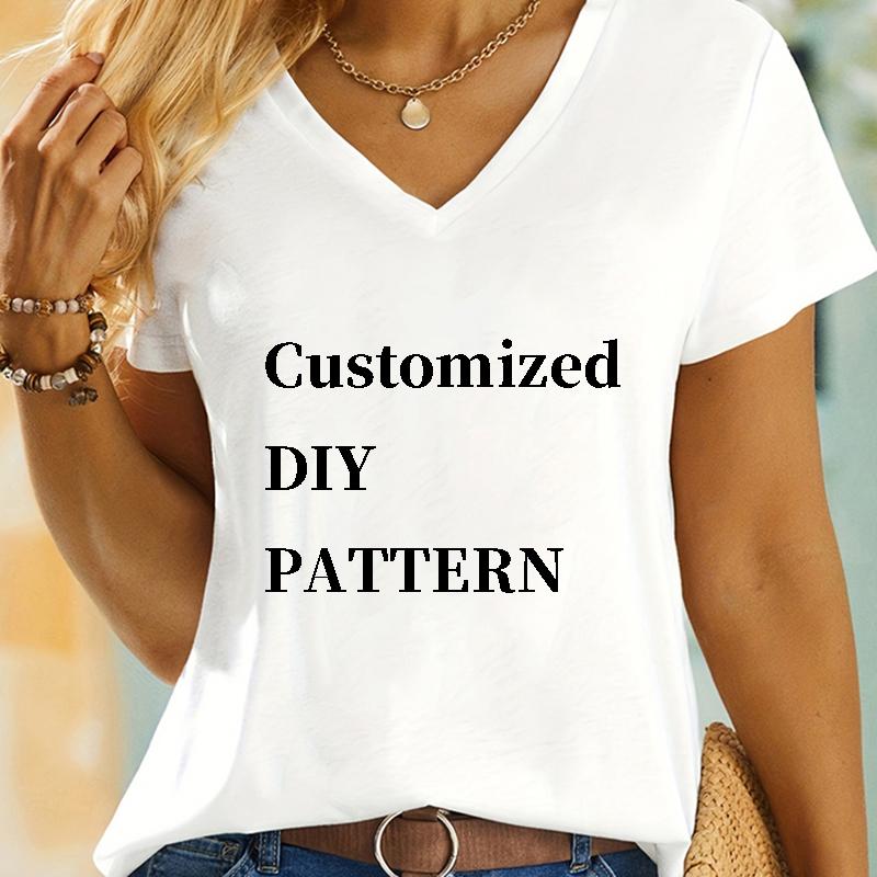 2024 Fashion Customized TShirts Women Men Harajuku Vneck Tshirt Summer Short Sleeve Tops Tees DIY Graphics Unisex Shirts