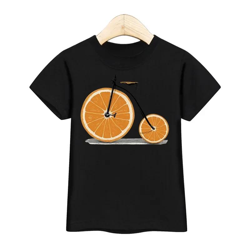 Children 2026 New Summer Tshirt Fruit Bicycle Funny Shirt Boys Girls Cartoon Tops Short Sleeve Tees