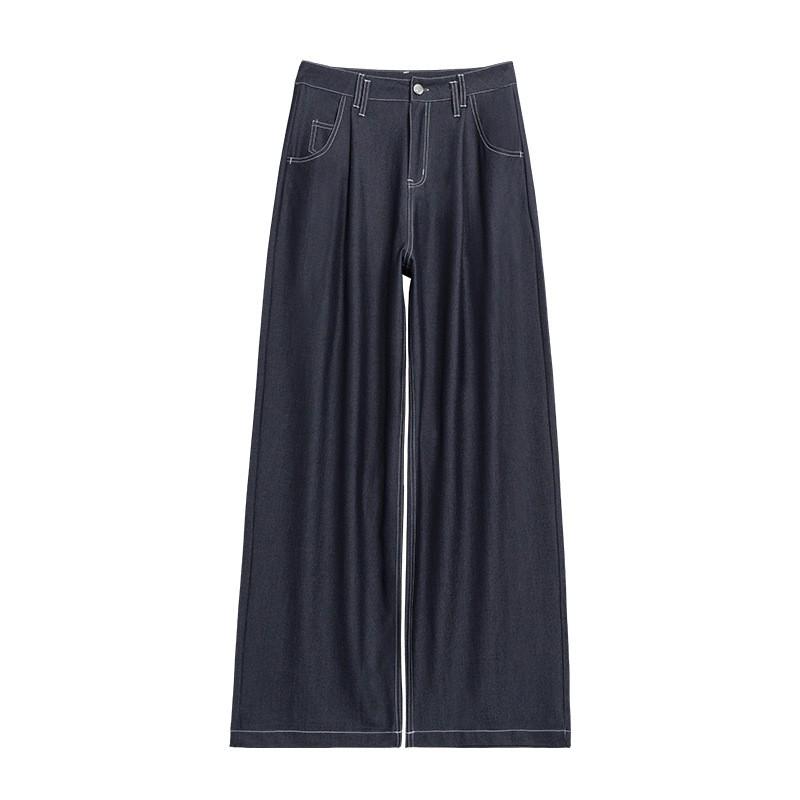 Womens High-Waisted Wide-Leg Tencel Denim Pants Loose Straight Cut Breathable