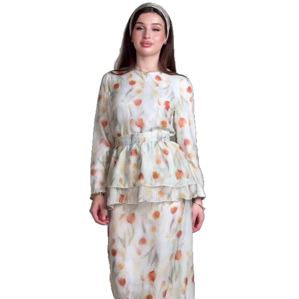 European & American Floral Cinched Waist Summer Dress with Camisole