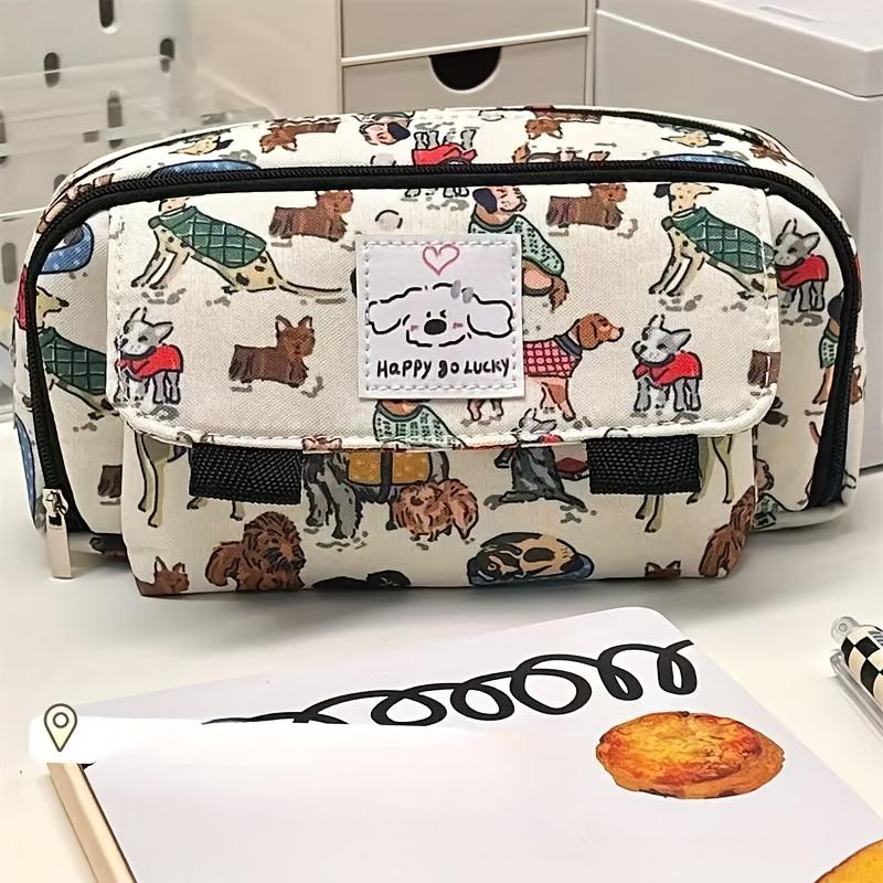 

Визуально привлекательный пенал с мультяшным псом, откидная сумка для канцелярских принадлежностей, идеально подходит для студентов, милый пенал белый