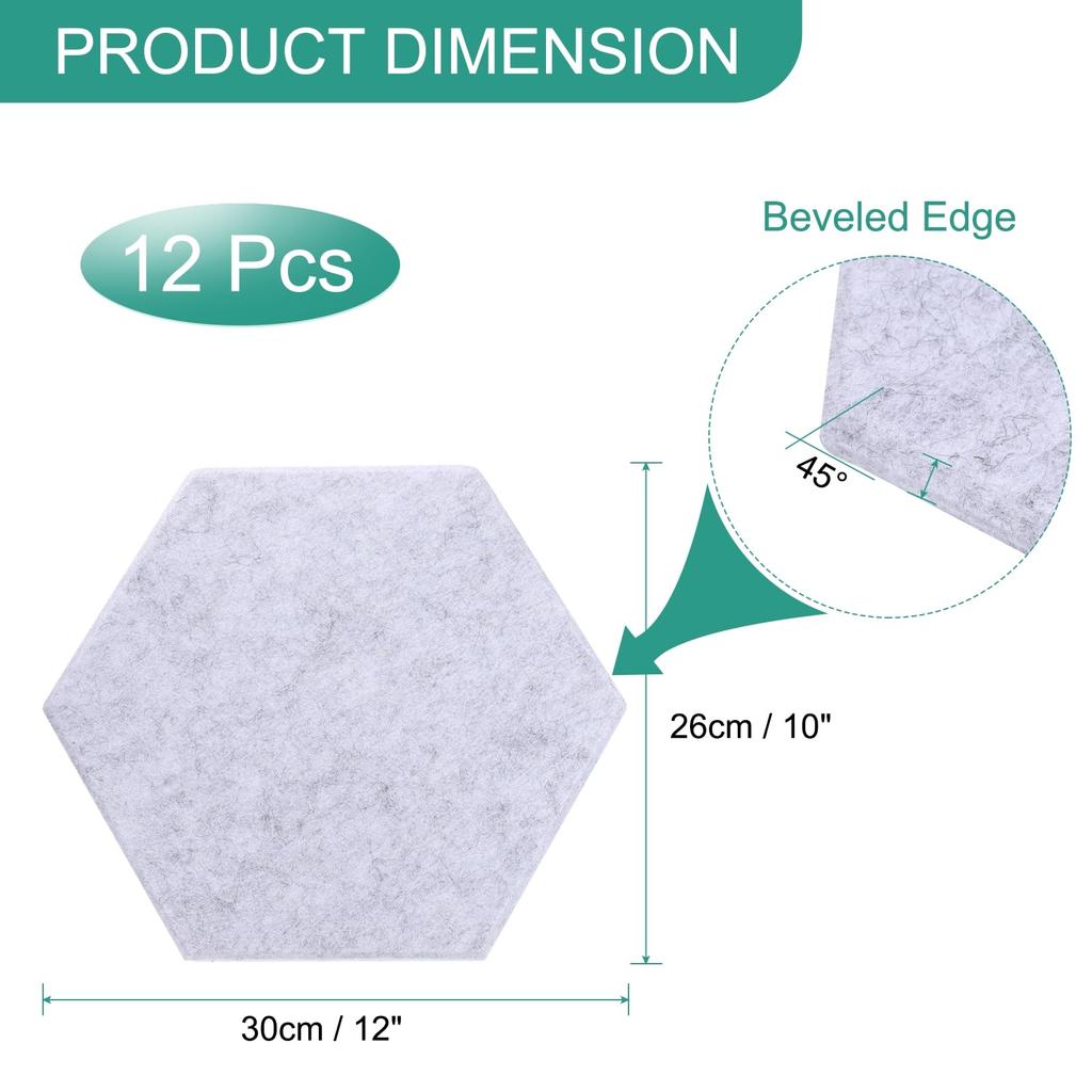 uxcell 12-Piece Self-Adhesive Acoustic Panels, 12" x 10" x 0.4", High-Density Soundproof Padding, Hexagonal Soundproof Absorbent Panels, Insulated