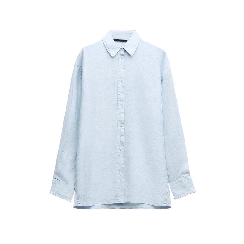 

Весенняя новая рубашка свободного кроя из смесового льна 4764001 Плиссированные декоративные драпированные брюки 1255410 Top L