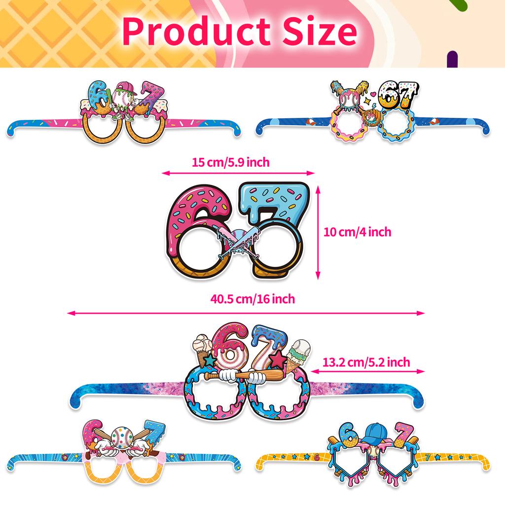 12-36pcs/set 67 Six Seven Theme Decoration Party Supplies Take Photo Paper Glasses Set Includes Banner Cupcake Toppers Ballons