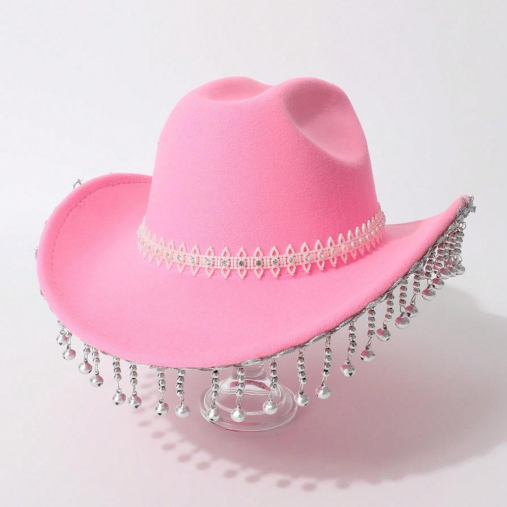 Western cowboy top hat imitation ivory rhinestone casual top hat small bell fringed jazz hat