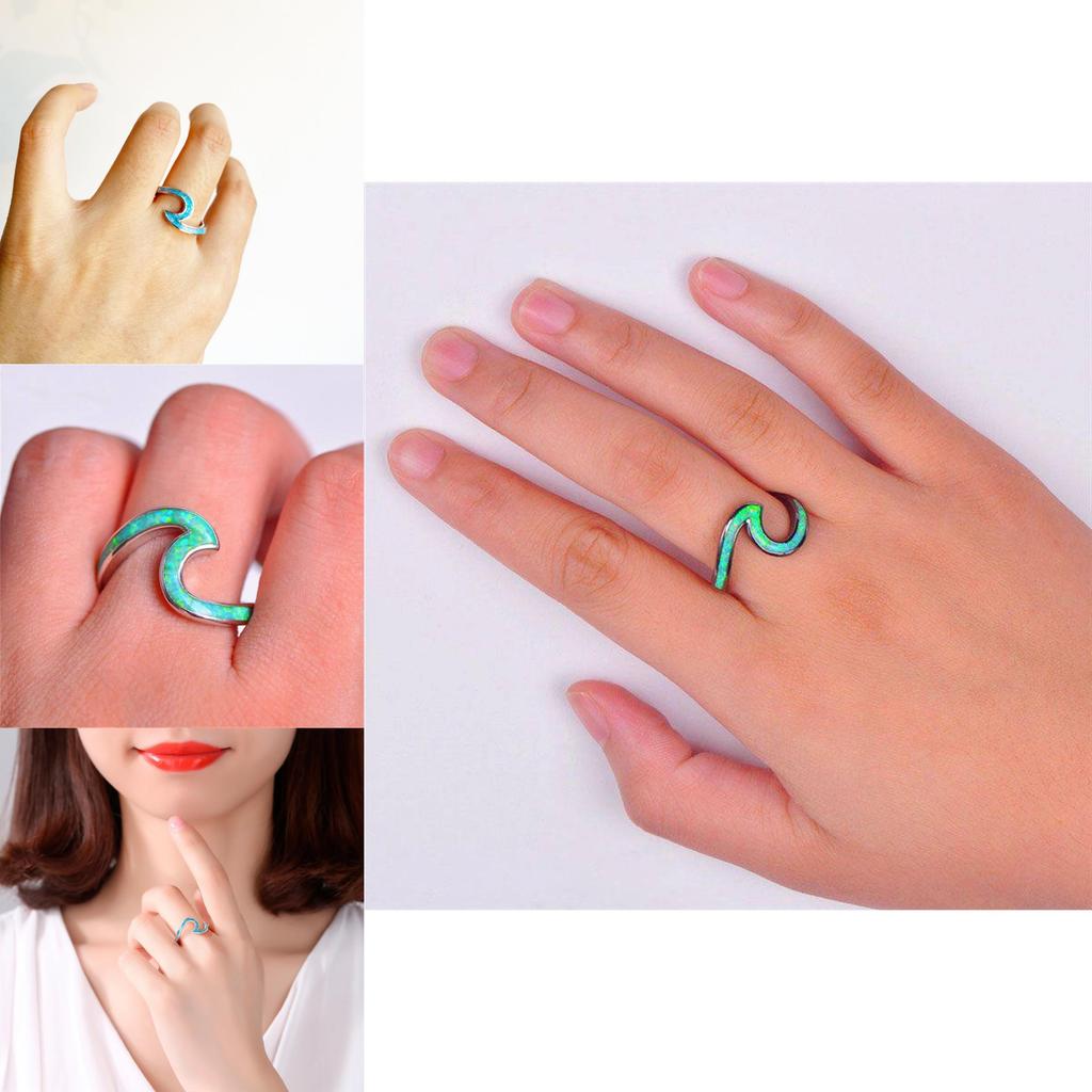 Premium Quality Wavy Ring With Trendy Geometric Design In White And Green Colors