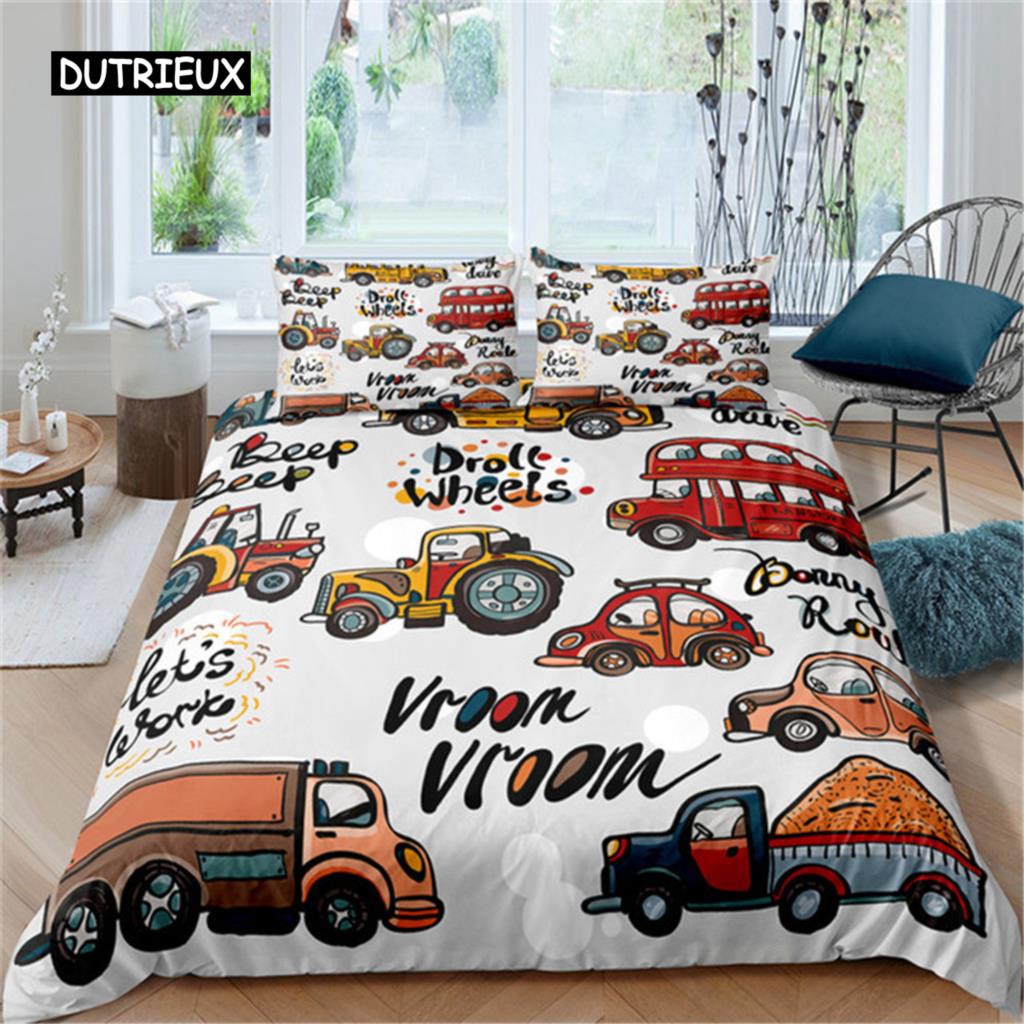 2/3-teiliges Einfache Cartoons Auto Bettwäscheset Hohe Qualität Kind Bagger Kran Polyester Bettbezug Einzeln Doppel Voll Queen King Size