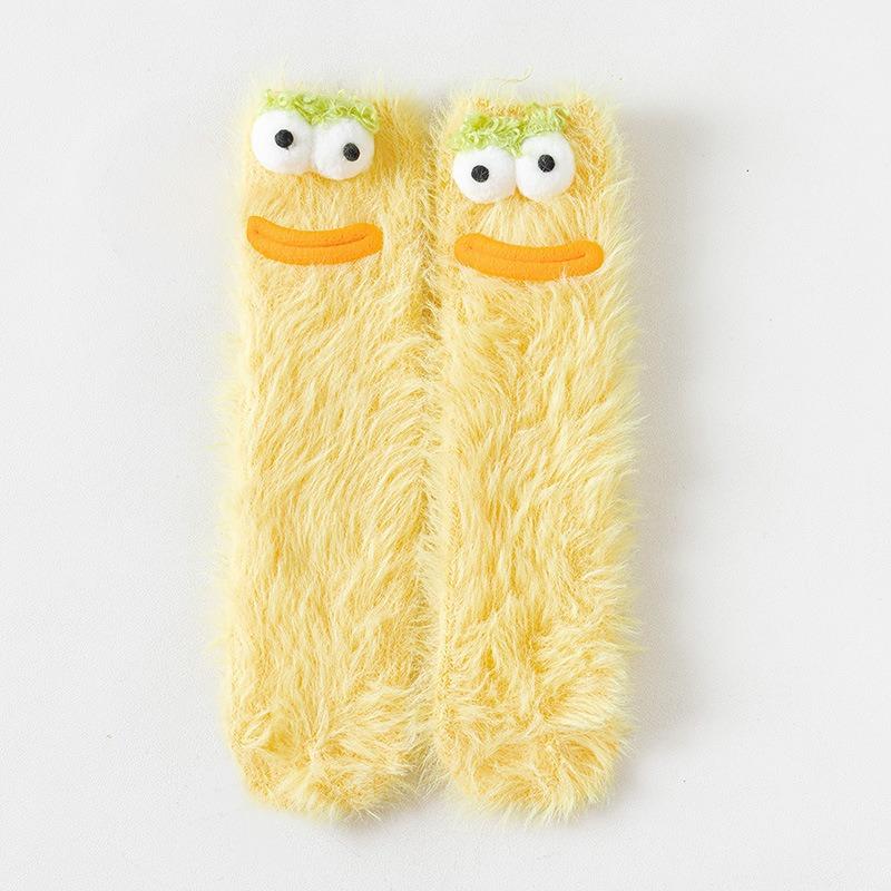 Ugly Cute Funny Socks Women's Medium Tube Socks Autumn and Winter Floor Sleeping Socks Coral Fleece Home Hair Fluffy Cute Warm