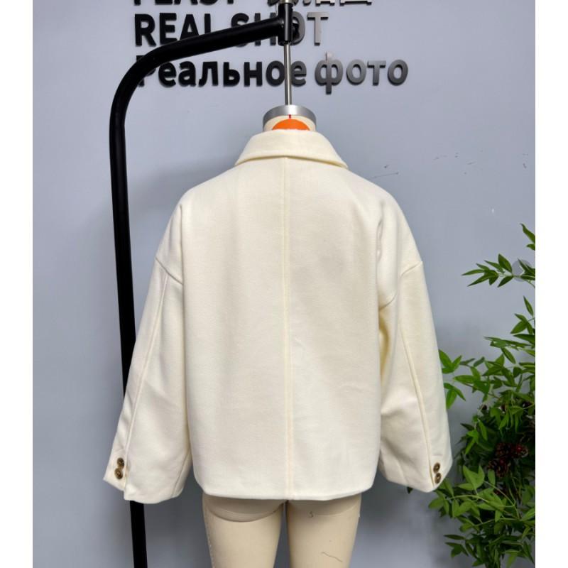 Womens Short Wool Blend Coat Street Style Button Front Shirt Collar Outerwear Fall Winter