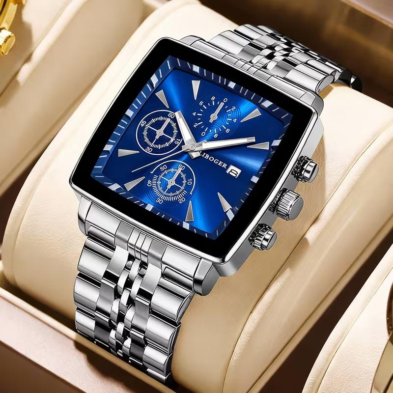 Xiaomi Luxury Square Dial Men Quartz Wristwatch Fashion Stainless Steel Man Business Watches With Calendar Reloj Hombre (Without Box)