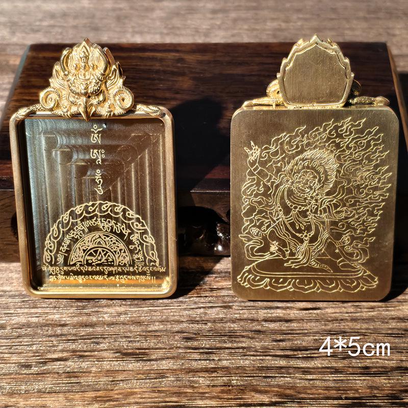 Ciondolo in Acciaio Titanio Thangka Tibetano: Scatola per Gu, Monofacciale/Bifacciale, Oro/Argento, Guscio Amuleto del Buddha Benming
