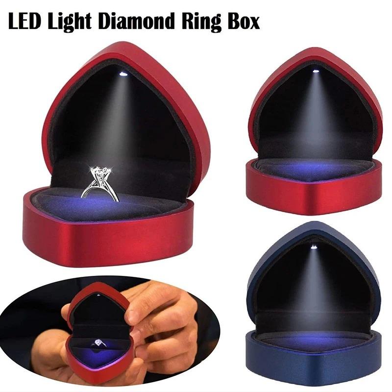Fashion Ring Box Heart Shape with LED Light Jewelry Box Creative Proposal Confession Ring Box Earring Pendant Storage Gift Boxes