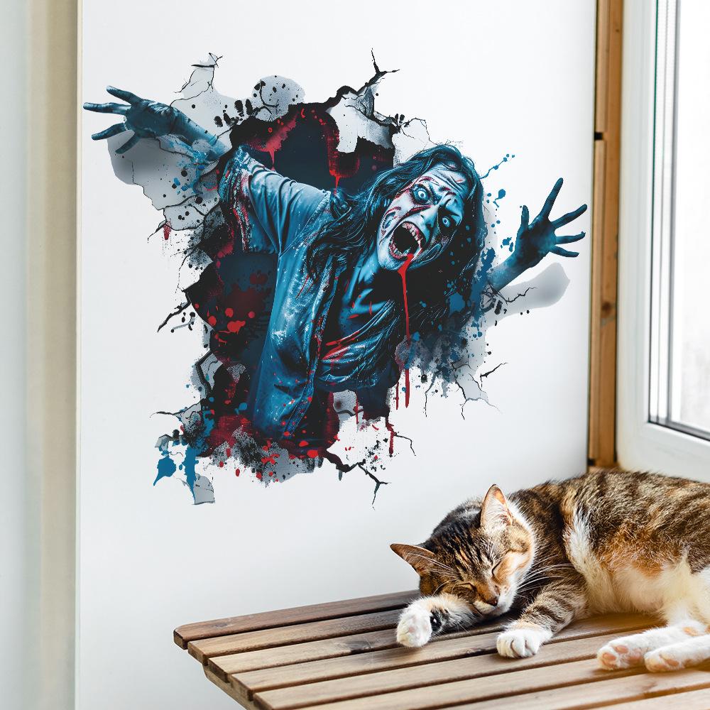 Fun-e96 Halloween Broken Wall Thriller Female Ghost Bedroom Living Room Home Beautification Decorative Wall Stickers