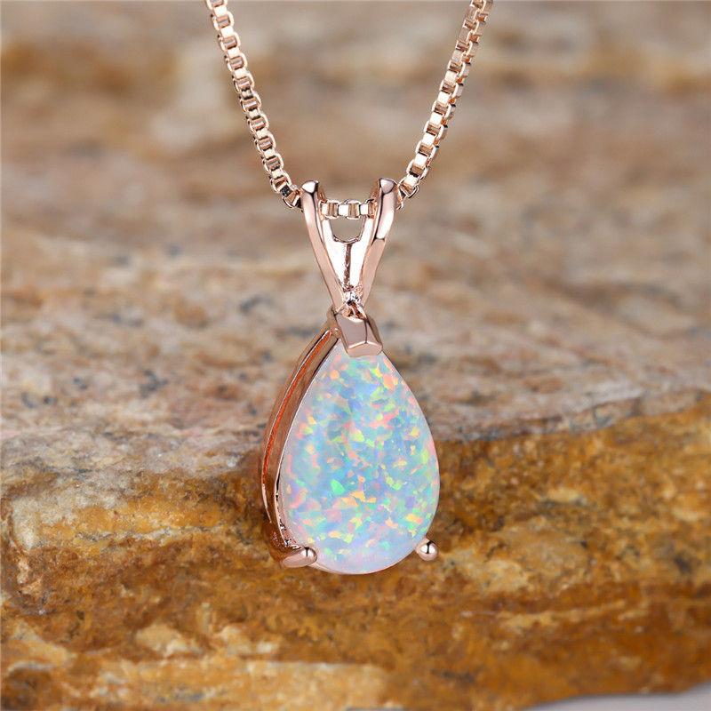 White Opal Stone Pendant Minimalist Droplet Fire Opal Necklace Women Fashion Clavicle Chain Necklace GZW розового золота