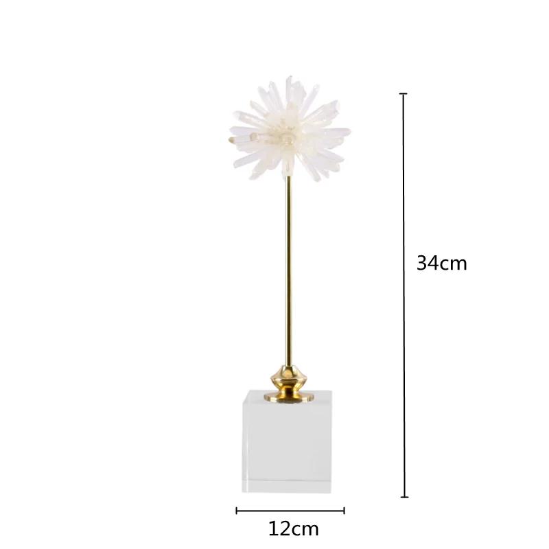 Crystal Flower Natural Crystal Agate Metal Handicraft Handmade White Artificial Flower Decorative Figurines Home Decoration
