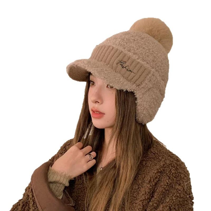 Lamb wool thermal cap women's winter thickened baseball cap cold cycling plush ear protectors