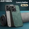 KEYSION Luxury Leather Case for VIVO Y35 Y16 4G Y02S Soft Silicone+PC Shockproof Phone Back Cover for VIVO Y35 Y16 4G Y02S