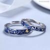 2 Pezzi Design Coppia Van Gogh Notte Stellata Anelli Aperti per Donne Uomini Amanti Eleganti Stelle Blu Luna Anello Regolabile Gioielli