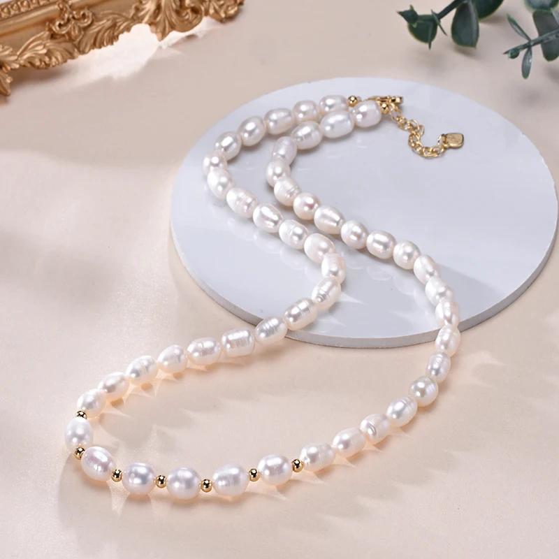 HENGSHENG 6-7mm Rice Shape Freshwater White Pink Purple Mixed Color Pearl Necklace 925 Silver Jewelry for Women Girls