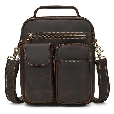 Bolsa Transversal Masculina Vintage em Couro Crazy Horse - Bolsa de Mão Genuína em Couro de Vaca