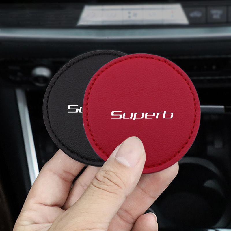 lzapc2 2Pcs Car Non-Slip Mat Waterproof Water Cup Holder Slots Mat Drink Pad For Skoda SUPERB 1 2 3 Auto Interior Styling Accessories