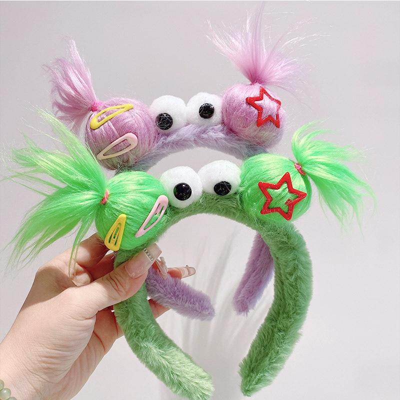 New Funny Plush Ugly Doll HairBand Female Winter Cute Cartoon Face Wash Hairband Hair Hoop Korean Girl Hair Grotto Headband