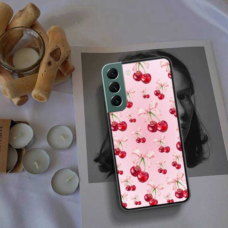 Cherry Bow Phone Case For Samsung Galaxy S22 S25 Ultra S21 S10 Plus S26 Edge S20 S23 S24 FE Cover Silicone Soft TPU Clear Sh