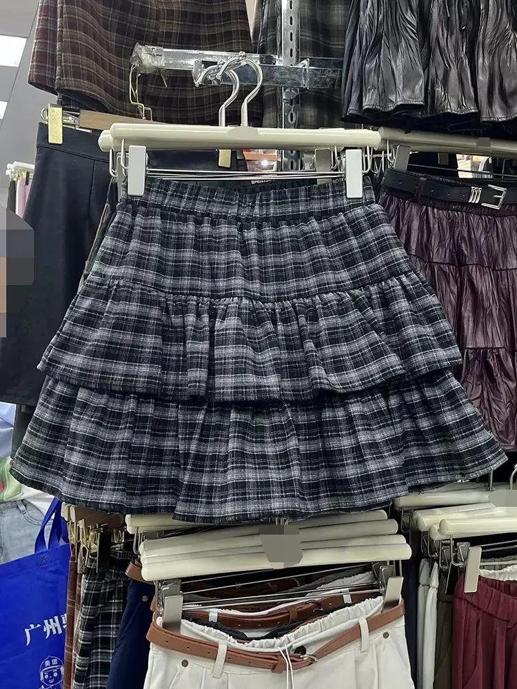 Japanese Y2k Cute Ruffled Plaid Skirt Punk Rock Subculture Cake Skirts Japanese Preppy Style Casual New 2025 Women Skirts