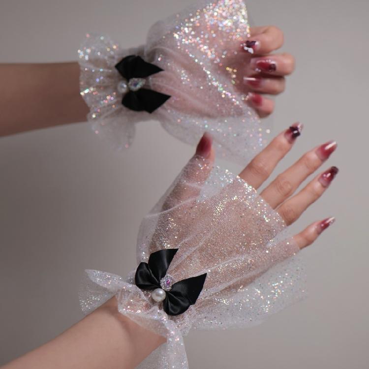 Elegant Bowknot Sleeves For Nails Art Photography Soft Glitter Fabric Comfortable Elastic Arm Covers