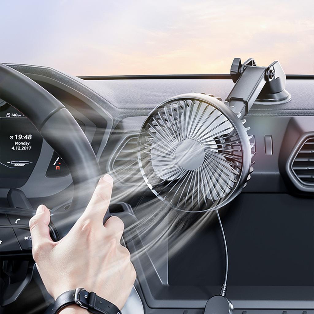 Car Suction Cup Fan USB Power Dashboard Windscreen Mount Cooling Fan Interior Air Circulator Fan 360 Degree Rotating Fan
