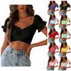 Damenmode Rüschen Kurzarm Schulterfrei Zum Binden Rücken Crop Bluse Tops