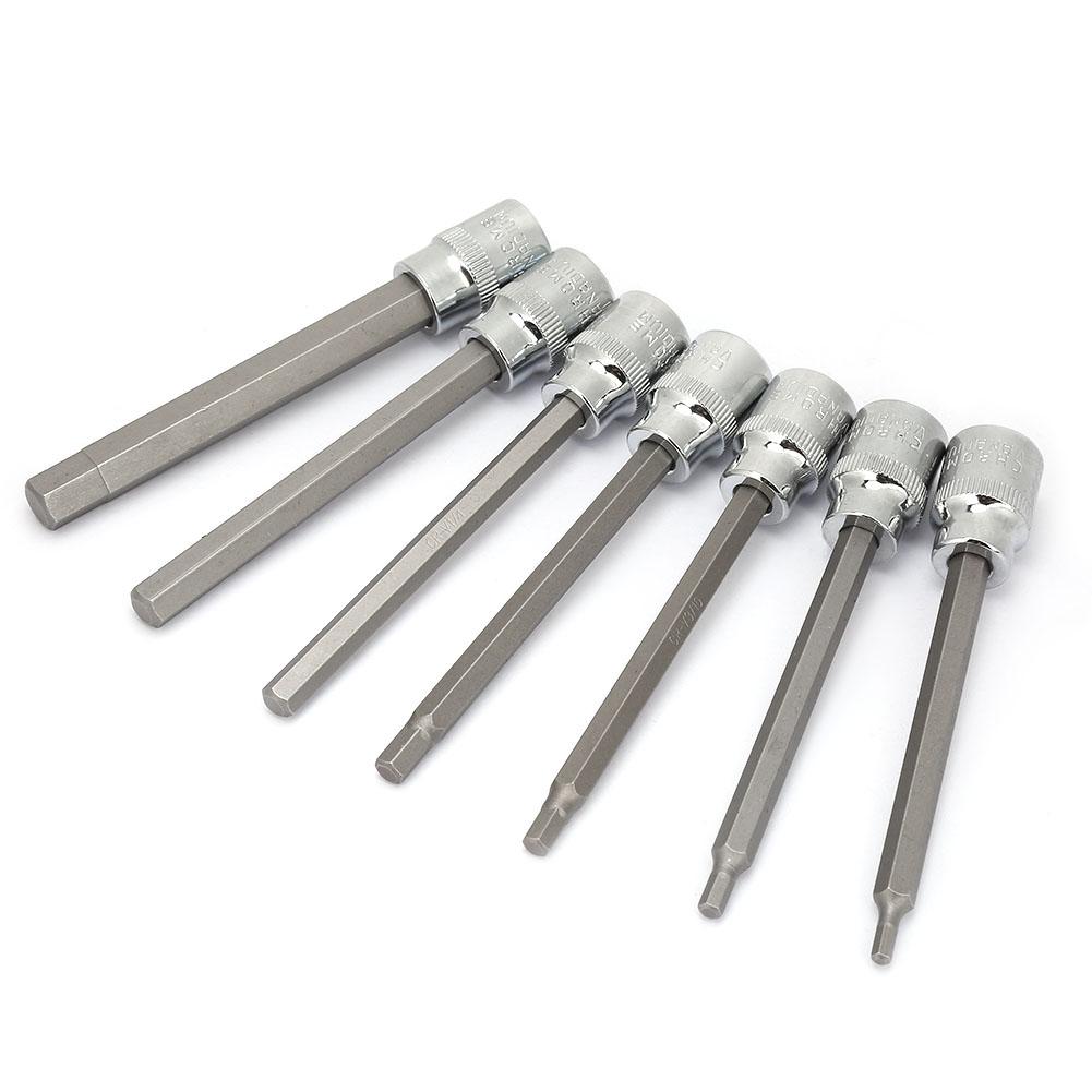 7pcs 3 8 Square Socket Bit with 1 8 3 16 7 32 1 4 9 32 5 16 3 8 Hex Extend Long Bit Socket Set