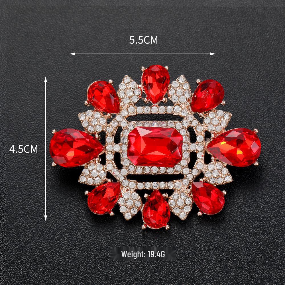 High-End Rose Red Chinese Flower Brooch: Classical Pin for Women's Qipao & Coat Accessories