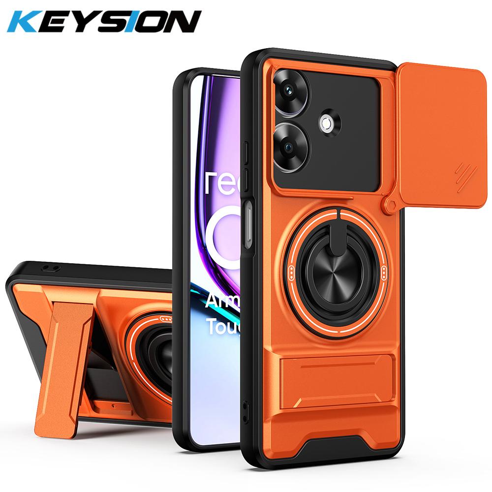 KEYSION Magnetic Phone Case for Realme Note 60 60X Slide Camera Protection Upright Kickstand 360° Ring Shockproof Back Cover
