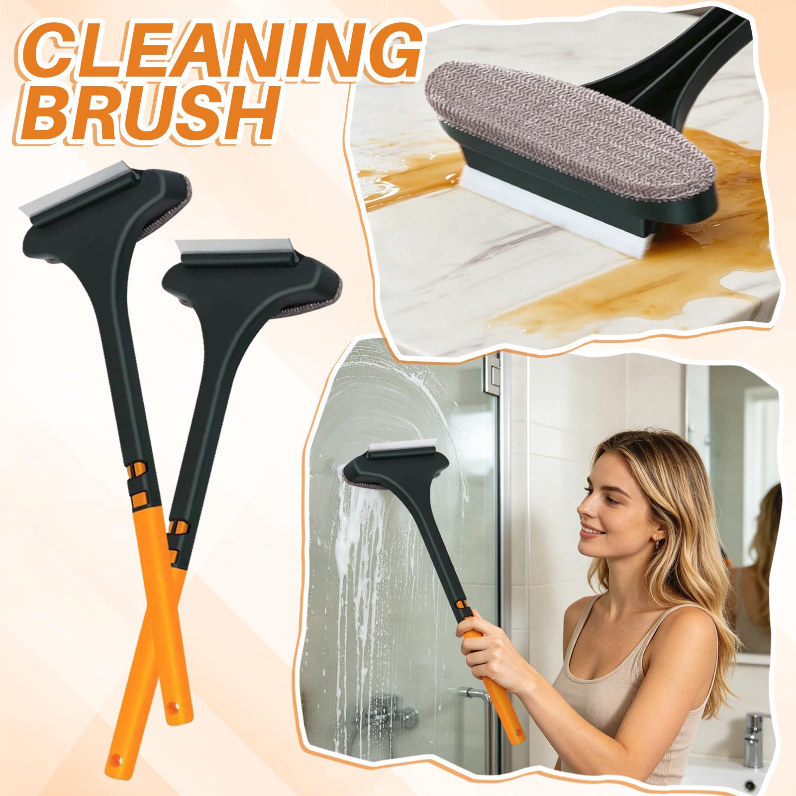 Dual Sided Window Screen Cleaning Brush with Squeegee Long Handle Multifunctional Glass and Track Cleaning Tool for Home Use One Size