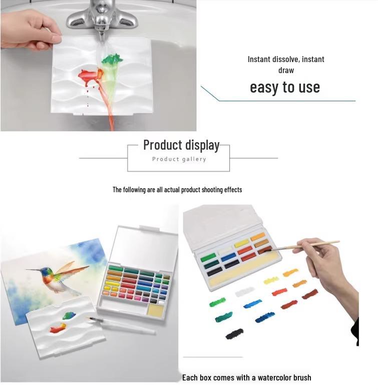 Xiongshi Portable Solid Watercolor Set - 12 or 24 Transparent Colors for Art Painting