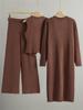 2026 Spring/Fall Elegant Knit Three-Piece Set: Long Cardigan Coat, Single-Breasted Vest, Wide-Leg Pants