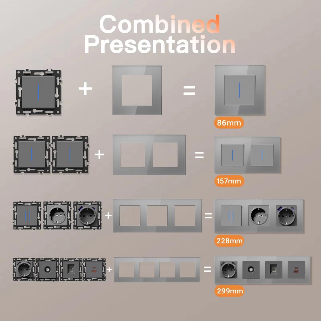 BSEED Wall Light Switches TV/ST/CAT6 Internet Computer Sockets Dimmer Fan Controller EU Wall USB Sockets DIY Parts Free Combine