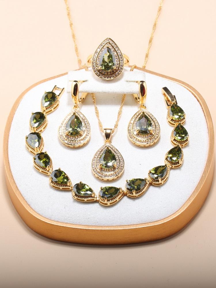 African Nigeria  Gold Plated Luxury Jewelry Sets Italian Wedding Dress Cz Accessories 13-Colors 5-Piece Sets For Women  Gift