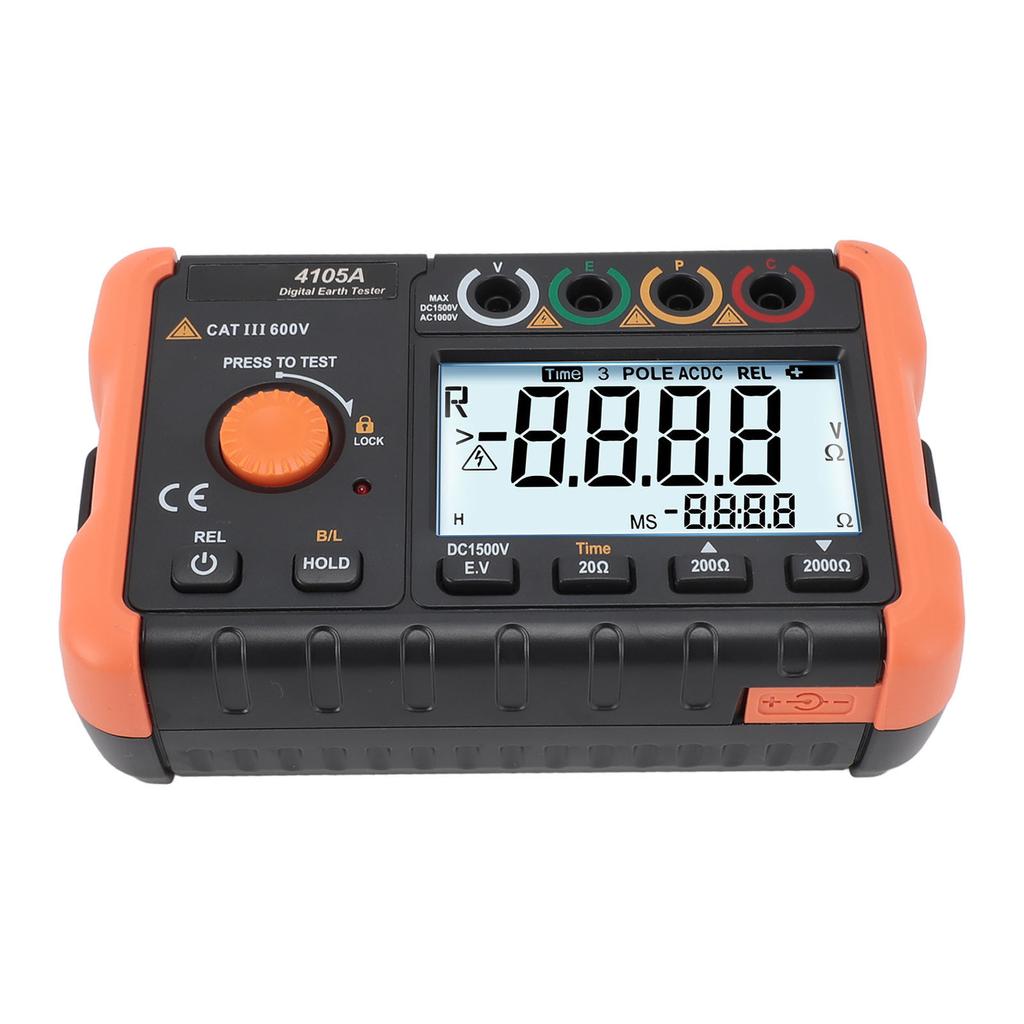 0.1 Ohm  To 1999 Ohm  0V To 1000V Ground Resistance Meter High Accuracy LCD Backlit Earth Resistance Tester