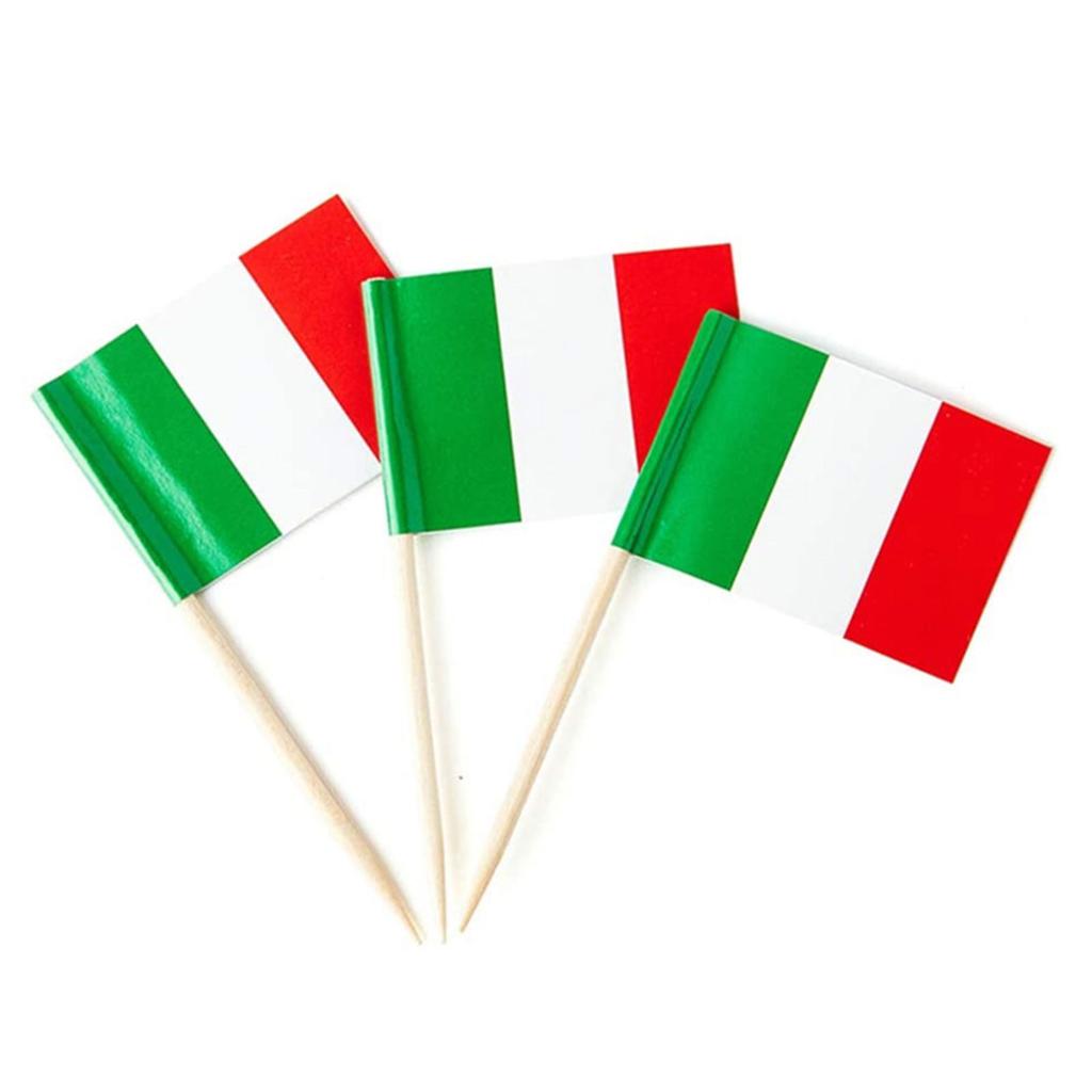100Pcs Small Italy Toothpick Flag Wood Italian Creative Cupcake Toppers Stick Banners for World Sports Party Supplies