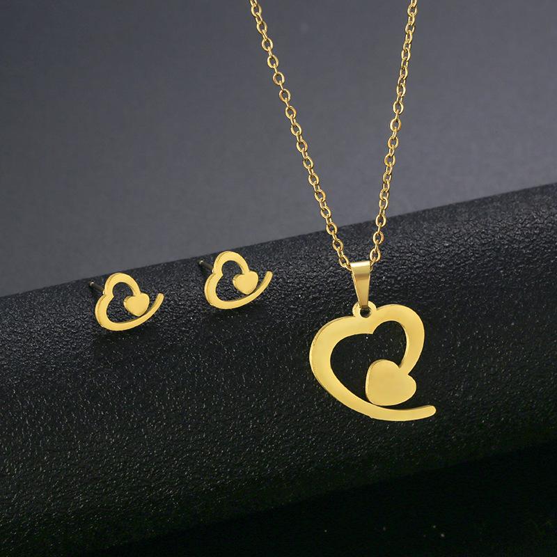 Gold Color Cute Animal Footprints Earrings Set Dog Cat Footprints Paw Necklaces Pendants Women Stainless Steel Zircon TZ329