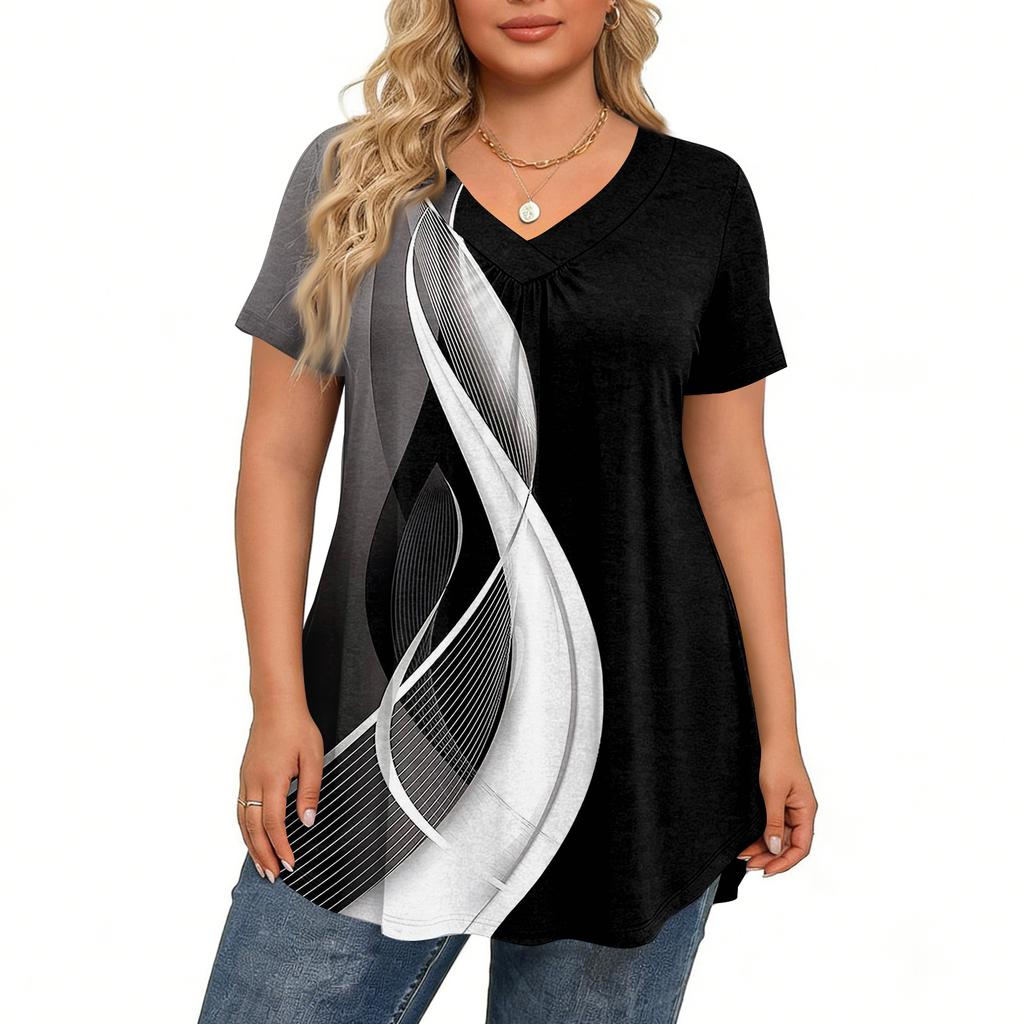 Modische Damen Übergröße Lässige Lockere Kurzarm Elegante V-Ausschnitt Bluse Für die Arbeit