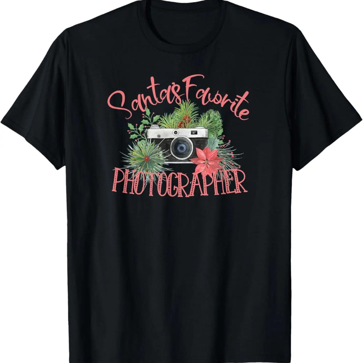 Cute Santa s Favorite Photographer Camera Christmas Gift T-Shirt S