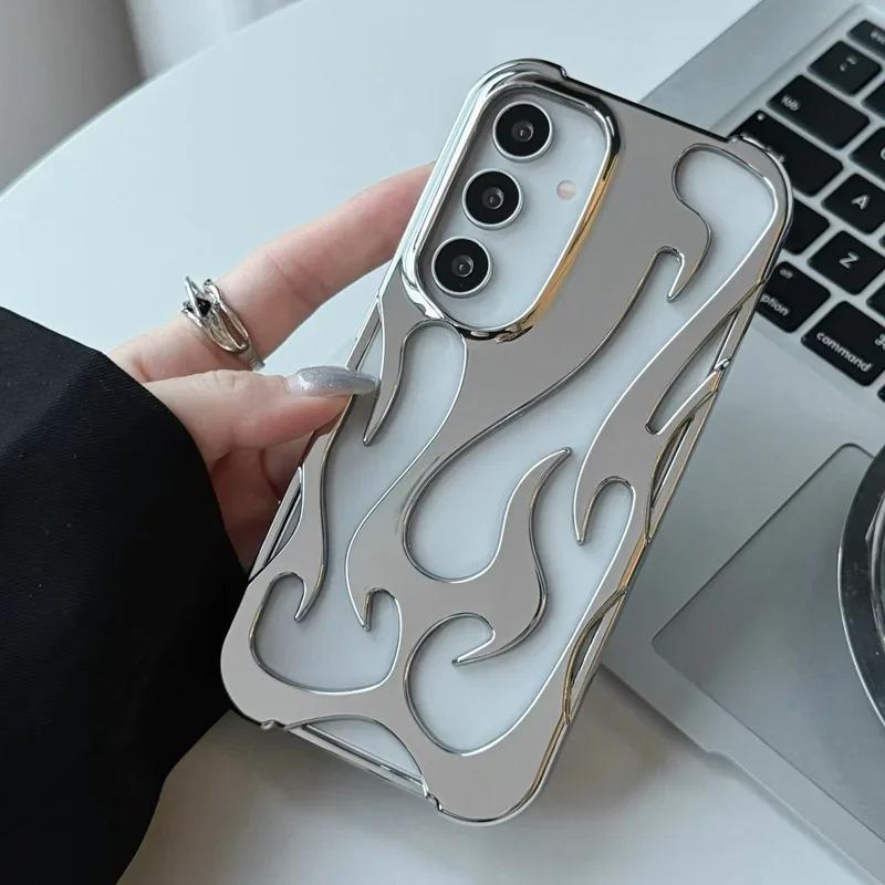 3D Flame Pattern Hollow Case For Samsung Galaxy S25 S24 Plus S23 S22 Ultra A55 A54 A15 A16 A26 A36 A56 5G Heat Dissipation Cover